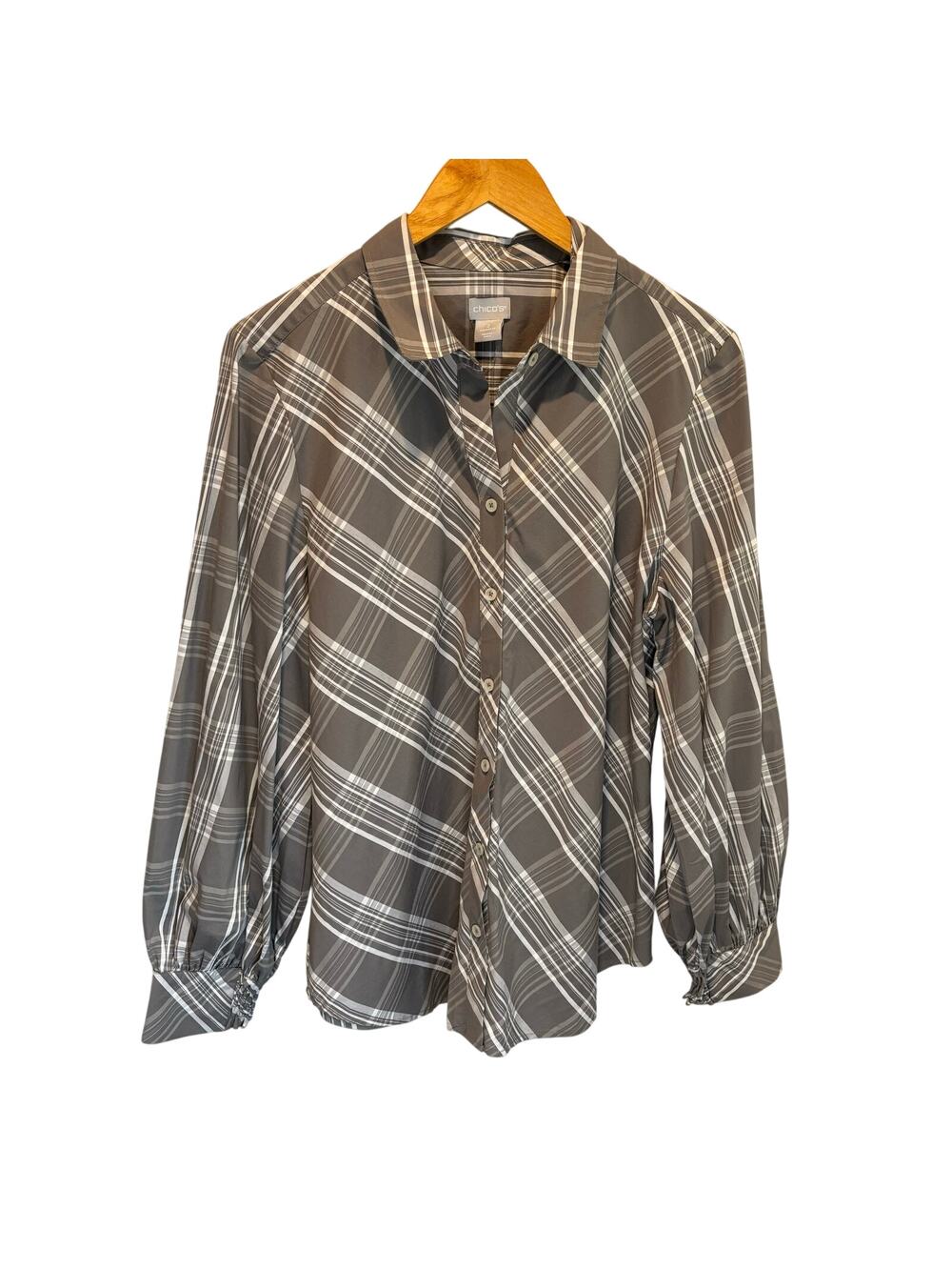 Chico's Plaid Balloon Sleeve Button Down Shirt - size 2 (US 12)
